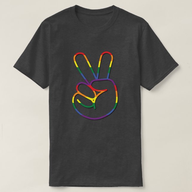 Camiseta Orgullo de signo de paz del arco iris (Diseño del anverso)