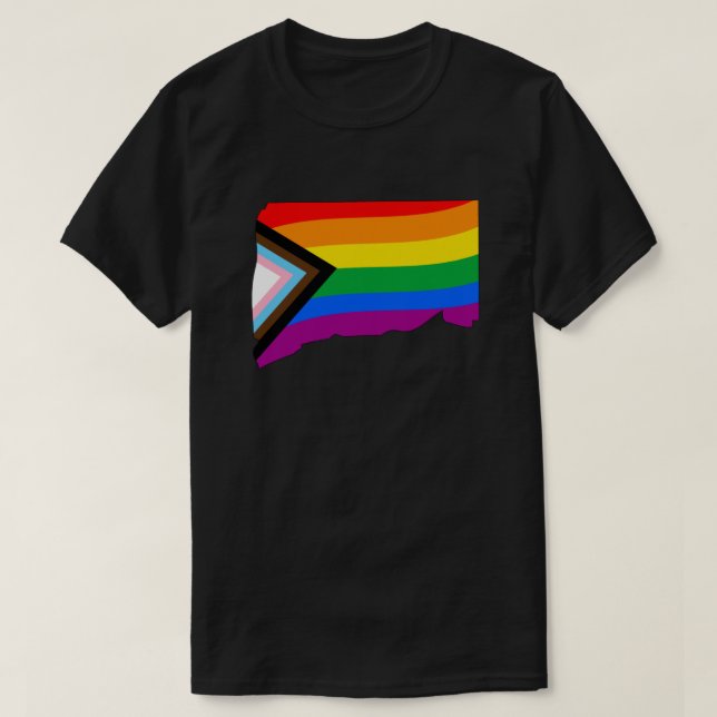 Camiseta Orgullo del Estado de Connecticut Progreso LGBTQ O (Diseño del anverso)