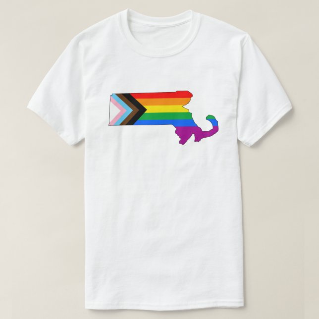 Camiseta Orgullo del Estado de Massachusetts LGBTQ Progreso (Diseño del anverso)