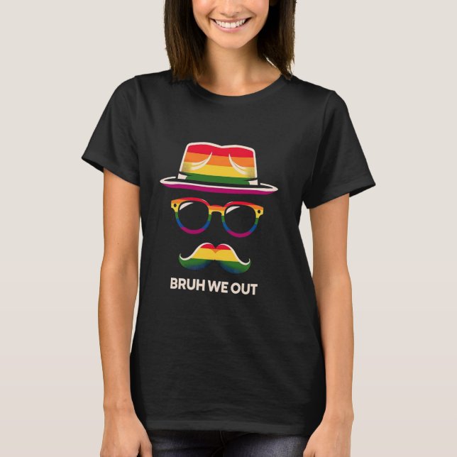Camiseta Orgullo Gafas Gorras Arcoiris Mustache Tee retro (Anverso)