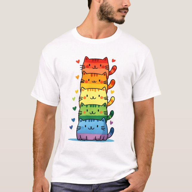 Camiseta Orgullo Gato Gatito Arcoiris (Anverso)