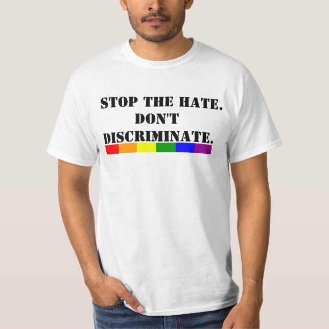 Camiseta Orgullo gay, alto al odio, no discrimines (Anverso)