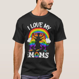 Camiseta Orgullo Gay Amo A Mis Dos Mamas Dino Aliado LGBTQ