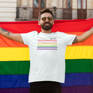 Camiseta Orgullo Gay Arcoíris Pinstripe Hombre Blanco