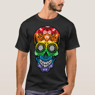 Camiseta Orgullo Gay Azúcar Skull Rayos Arcoiris