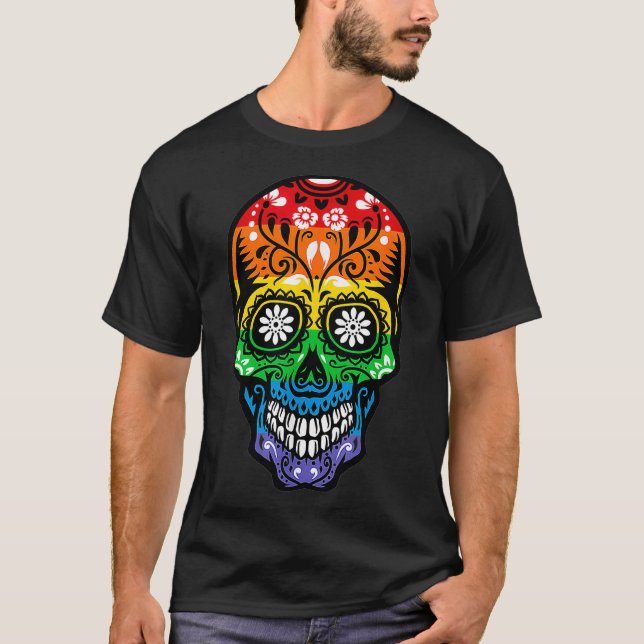 Camiseta Orgullo Gay Azúcar Skull Rayos Arcoiris (Anverso)