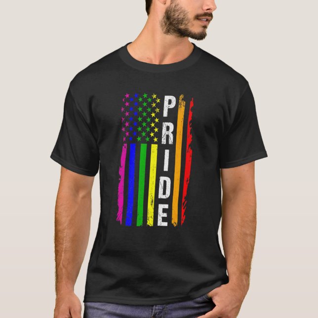 Camiseta Orgullo Gay Bandera Estadounidense Retro Lgbt Conc (Anverso)