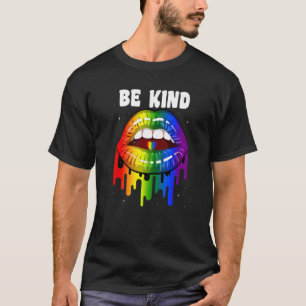 Camiseta Orgullo Gay Be Kind Lesbian Lgbt Rainbow Lips Grap