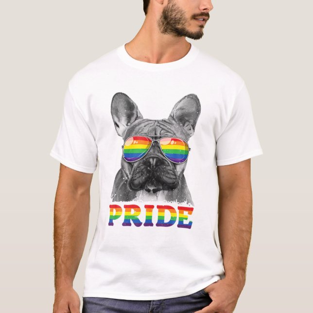 Camiseta Orgullo gay Bulldog francés Bandera arco iris LGBT (Anverso)