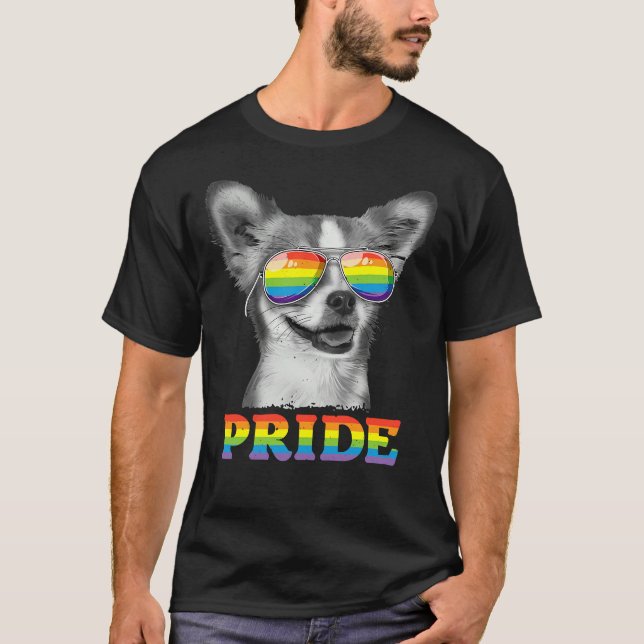 Camiseta Orgullo gay chihuahua Lgbt Bandera Arcoiris Gafas  (Anverso)