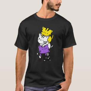 Camiseta Orgullo Gay Cute Gato No binario Pile Bandera Lgbt