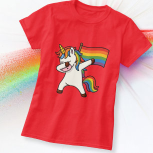 Camiseta Orgullo gay Dabbing Unicornio con bandera