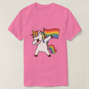Camiseta Orgullo gay Dabbing Unicornio con bandera