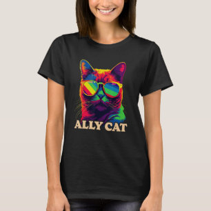 Camiseta Orgullo gay de gato de aliado lindo LGBT Bandera a