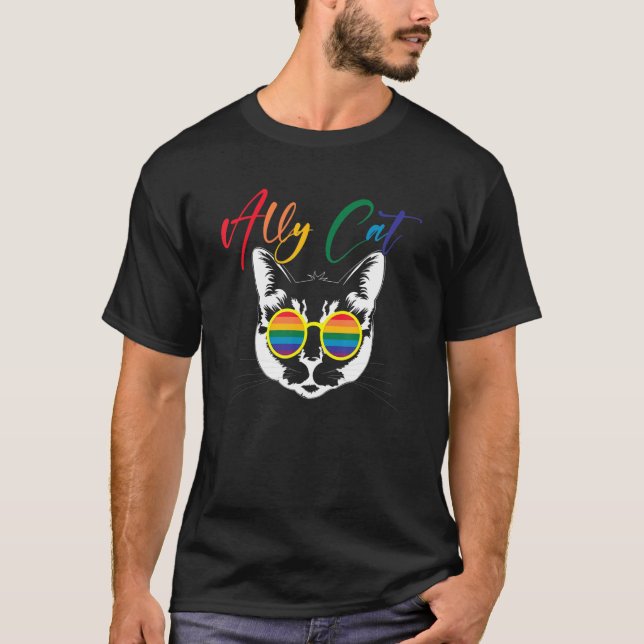 Camiseta Orgullo gay de lentes de sol arcoiris de Ally Cat (Anverso)