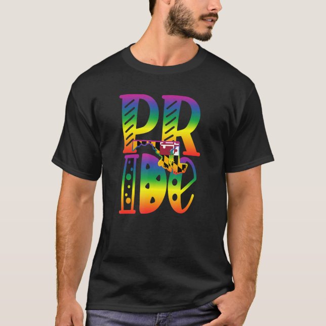 Camiseta Orgullo gay de Maryland en letras a bloque (Anverso)