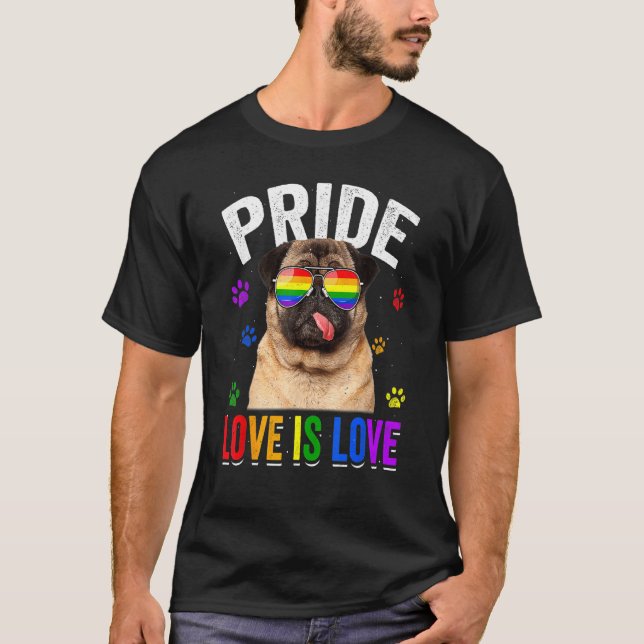 Camiseta Orgullo gay de pug Dog Conciencia LGBT Mes Rainbow (Anverso)