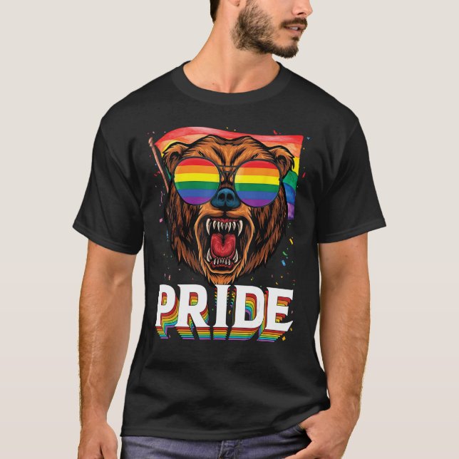 Camiseta Orgullo gay del oso LGBTQ Bandera arcoiris gafas d (Anverso)