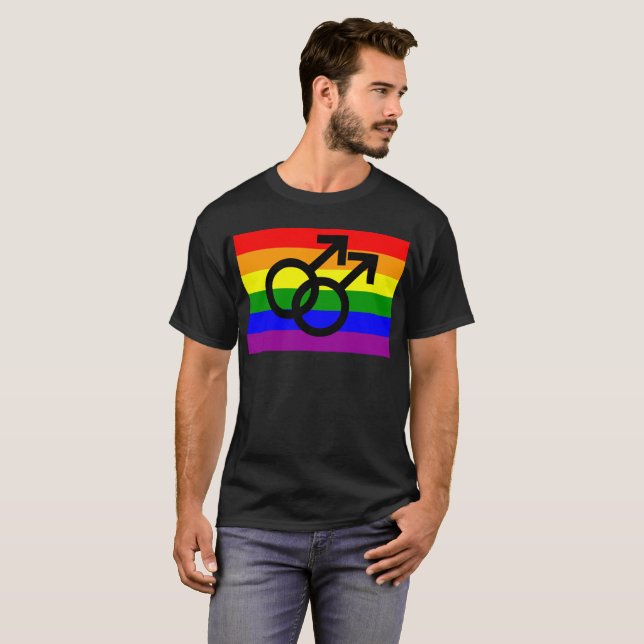 Camiseta Orgullo gay dos símbolos masculinos de Marte camis (Anverso completo)