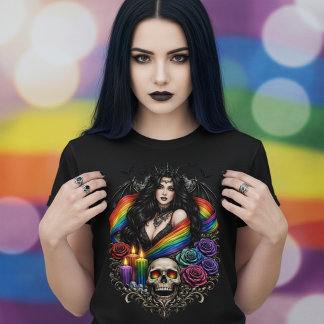 Camiseta Orgullo gay gótico oscuro con calavera y velas