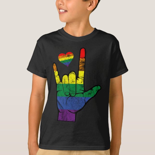 Camiseta Orgullo Gay Lenguas de Rótulo ASL Concienciación s (Anverso)