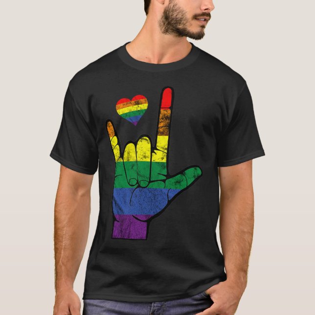 Camiseta Orgullo Gay Lenguas de Rótulo ASL Concienciación s (Anverso)