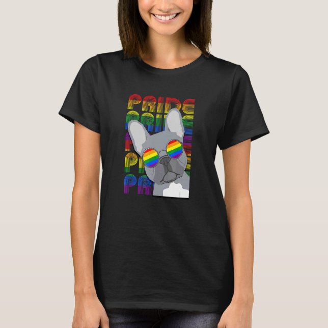 Camiseta Orgullo gay Lgbt Bulldog francés Bandera Arcoiris  (Anverso)