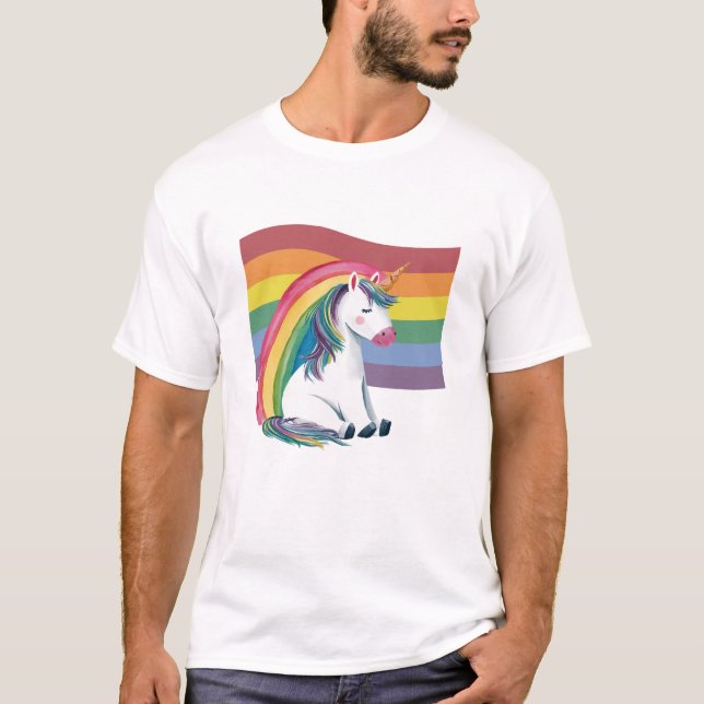 Camiseta Orgullo gay LGBT Rainbow Unicorn (Anverso)