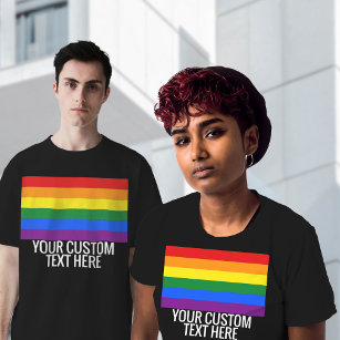 Camiseta Orgullo gay LGBT Rayos arcoiris Personalizado Text