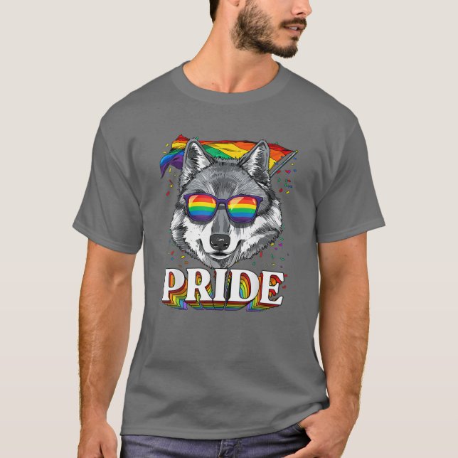 Camiseta Orgullo gay Lobo Lobo Lobo LGTB Bandera Arcoiris G (Anverso)