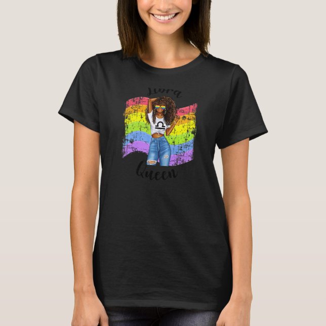 Camiseta Orgullo gay mujer lira reina mujer negra arcoiris (Anverso)