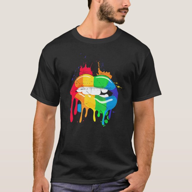 Camiseta Orgullo Gay Orgullo Arcoiris Mes Besando Labios Or (Anverso)
