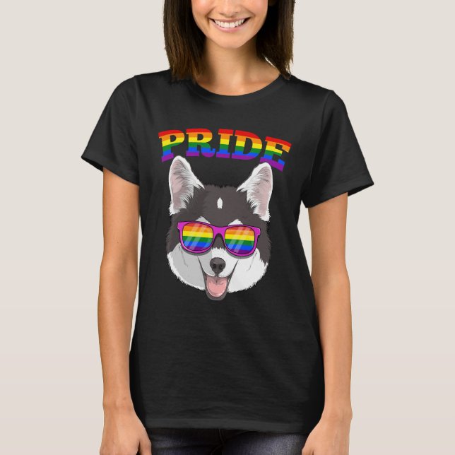 Camiseta Orgullo Gay Pomsky Perro Husky Pomerania Mixta Con (Anverso)