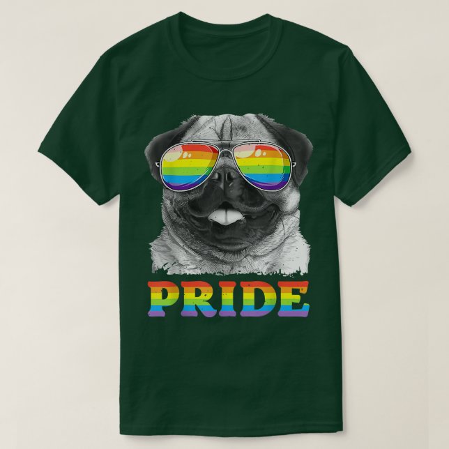 Camiseta Orgullo gay Pug LGBT Bandera Arcoiris Gafas de sol (Diseño del anverso)