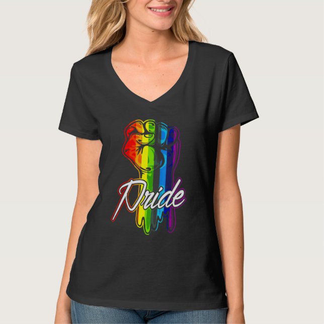 Camiseta Orgullo Gay Puño Arcoiris Lgbt (Anverso)