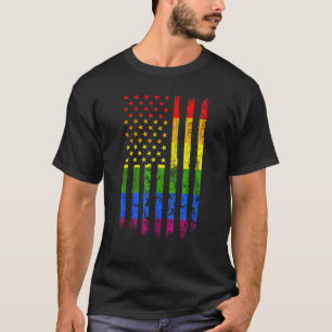 Camiseta Orgullo Gay Retro Bandera Estadounidense Rainbow L