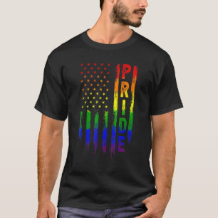 Camiseta Orgullo Gay Retro Bandera Estadounidense Rainbow L