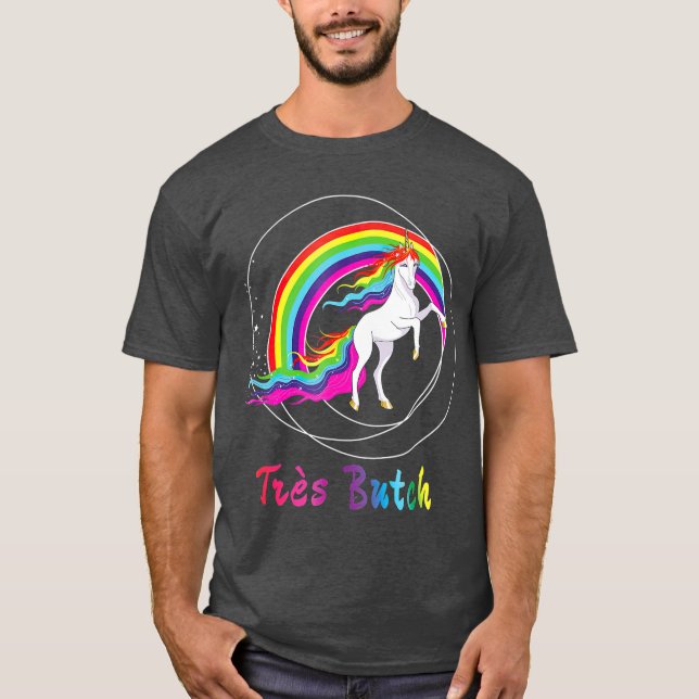 Camiseta Orgullo gay Tres Butch LGBTQ Queer Unicorn (Anverso)