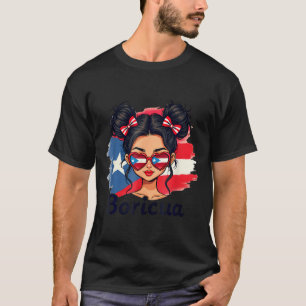 Camiseta Orgullo hispánico de Puerto Rico Moño desordenado