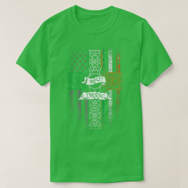 Camiseta Orgullo Irlandés Bandera Estadounidense Cruz Celta (Diseño del anverso)