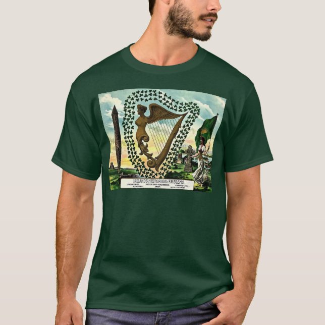 Camiseta Orgullo irlandés Emblems golden harp clovers (Anverso)