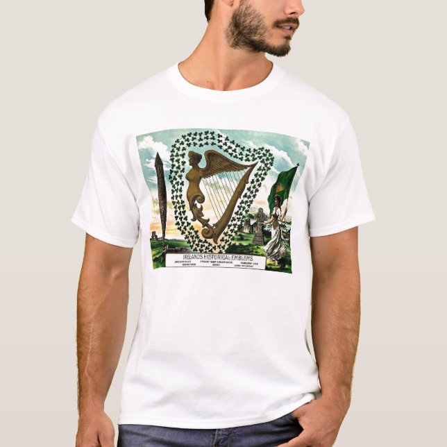 Camiseta Orgullo irlandés Emblems golden harp clovers (Anverso)