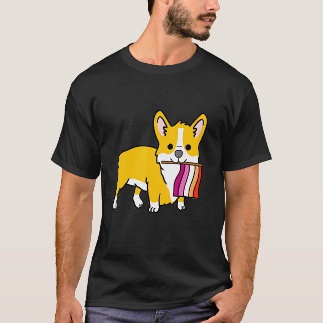 Camiseta Orgullo Lésbico Corgi Naranja Rosa (Anverso)