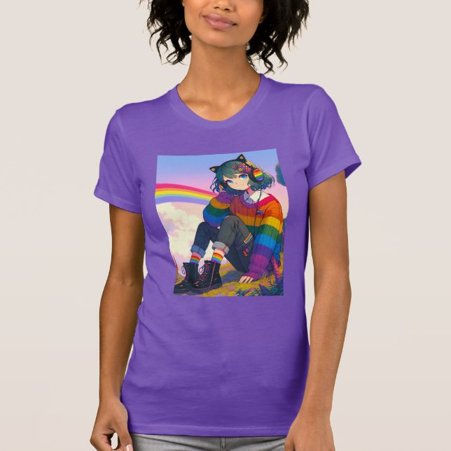 Camiseta Orgullo lésbico de Chica anime LGBTQIA+ (Anverso)
