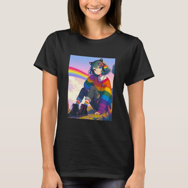 Camiseta Orgullo lésbico de Chica anime LGBTQIA+ (Anverso)