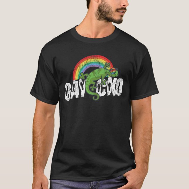 Camiseta Orgullo LGBT Arcoiris Gaycko Gecko Lizard Retro (Anverso)