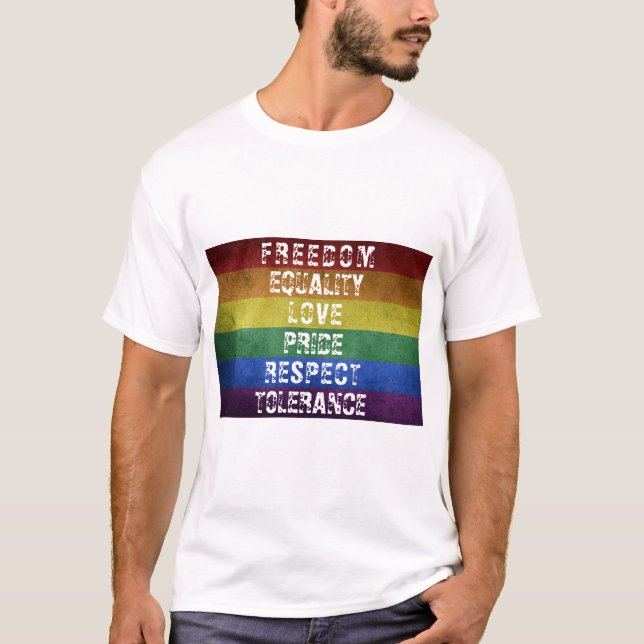 Camiseta Orgullo LGBT Bandera moderna de rayas arco iris (Anverso)