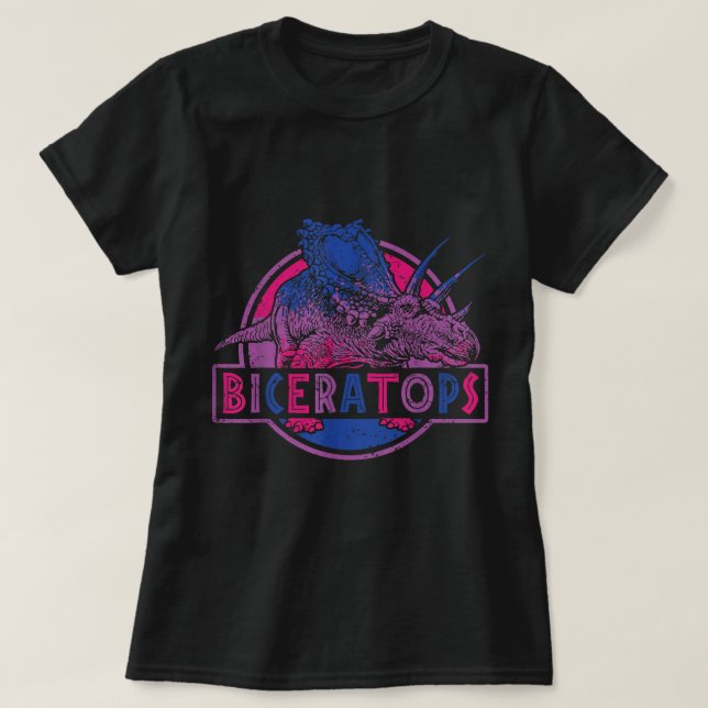Camiseta Orgullo LGBT bisexual de los bicieratops dinosauri (Diseño del anverso)