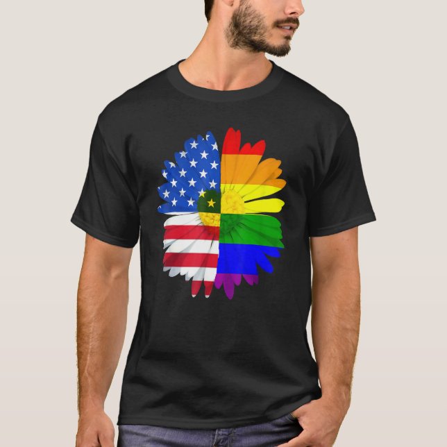 Camiseta Orgullo LGBT Corazón de margarita Arcoiris Bandera (Anverso)