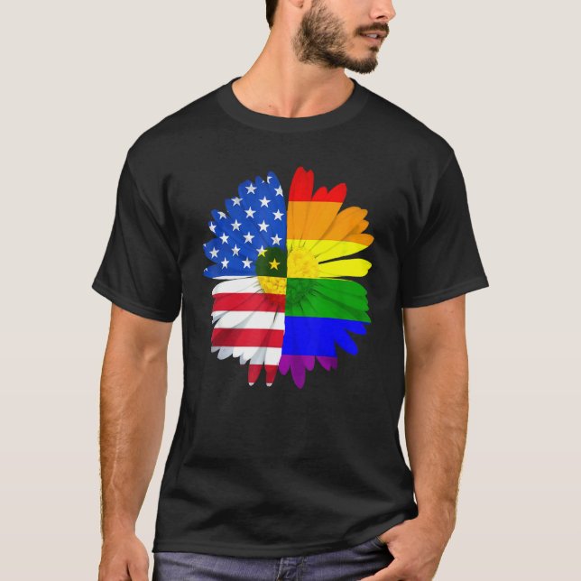 Camiseta Orgullo LGBT Corazón de margarita Arcoiris Bandera (Anverso)